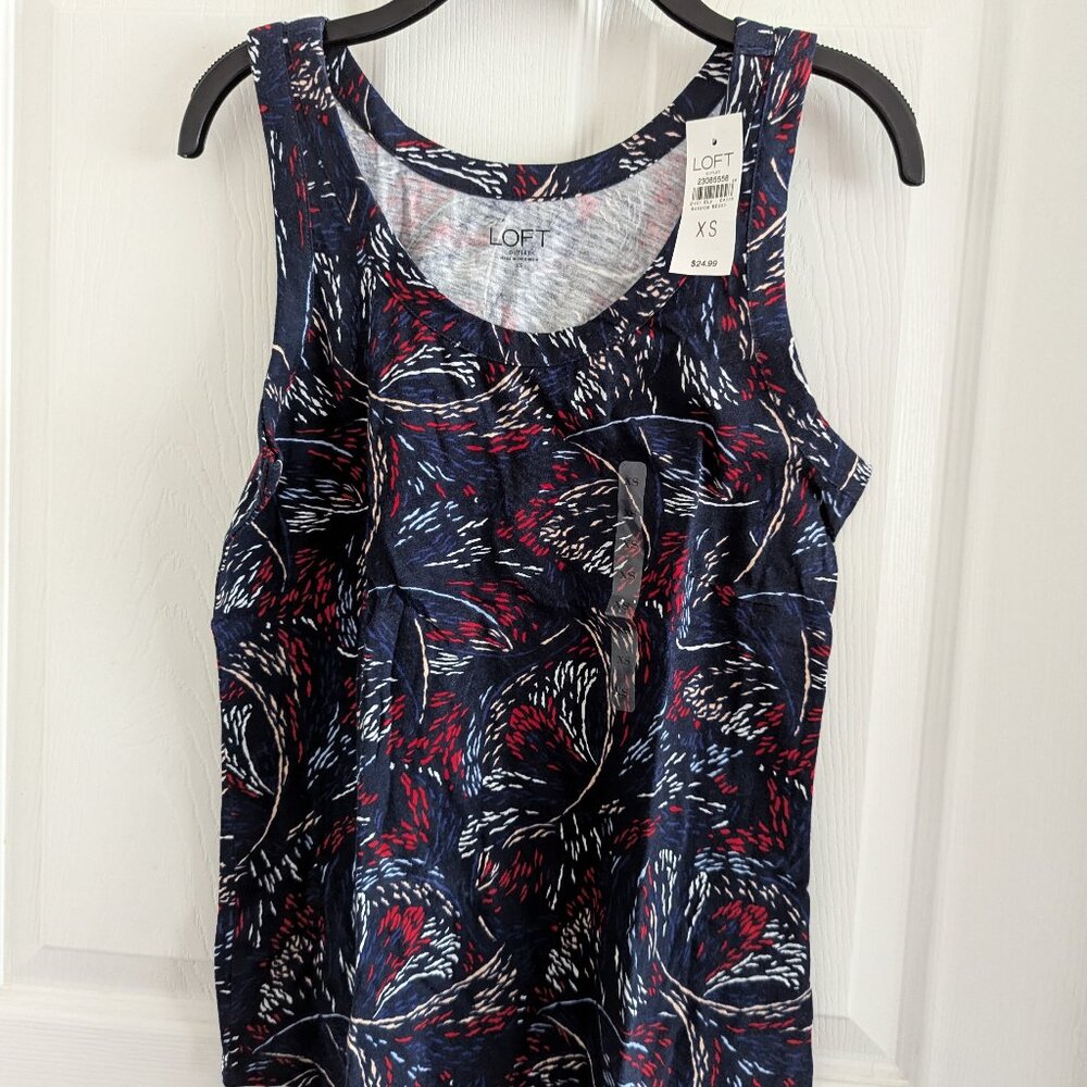 NWT Loft Navy Blue/Red/White Print Cotton Tank Top Shirt Sz XS